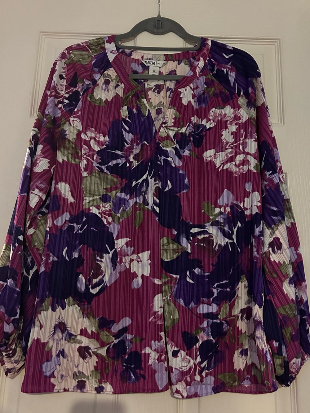 White House Black Market Floral Pleated Blouse - Magenta, Purple, Olive